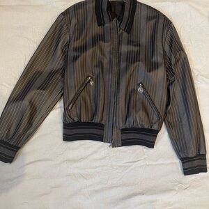 Escada Black and Gray Striped Bomber Jacket